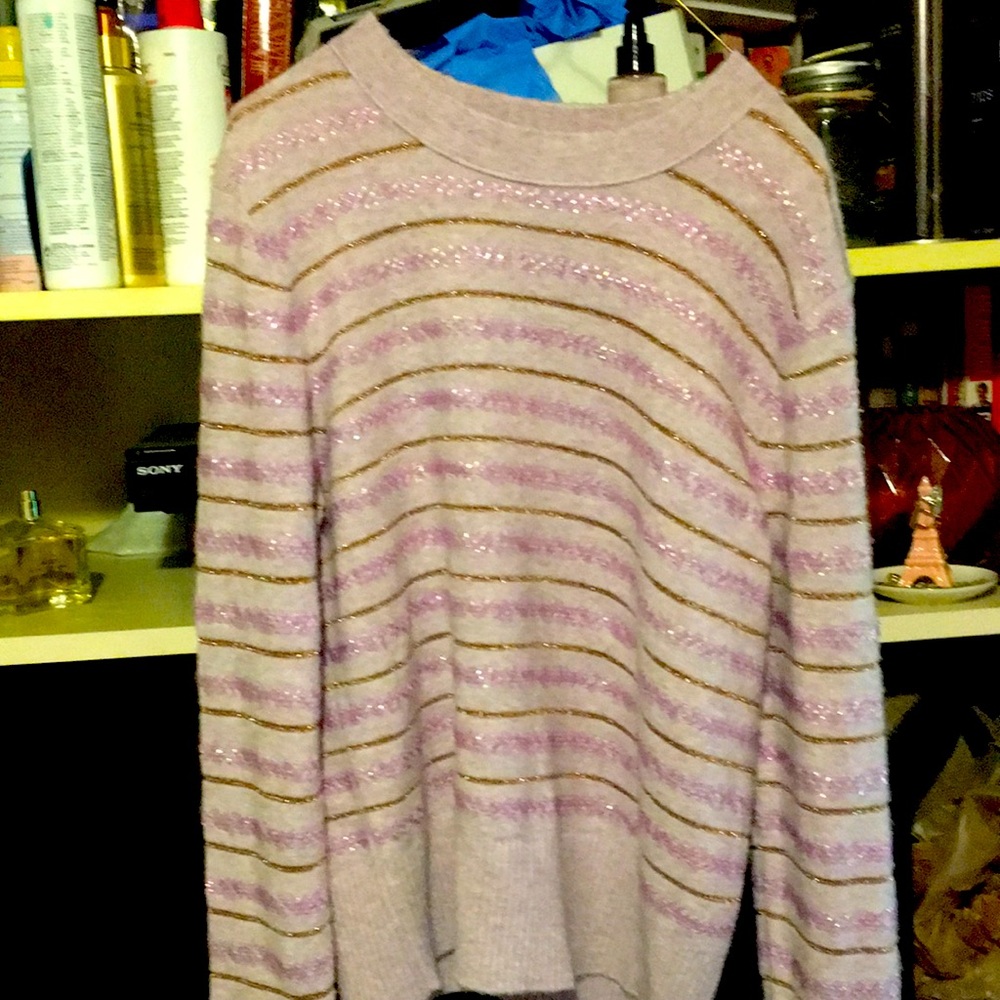 J. Crew Purple Sequin Stripe Super Soft Sweater